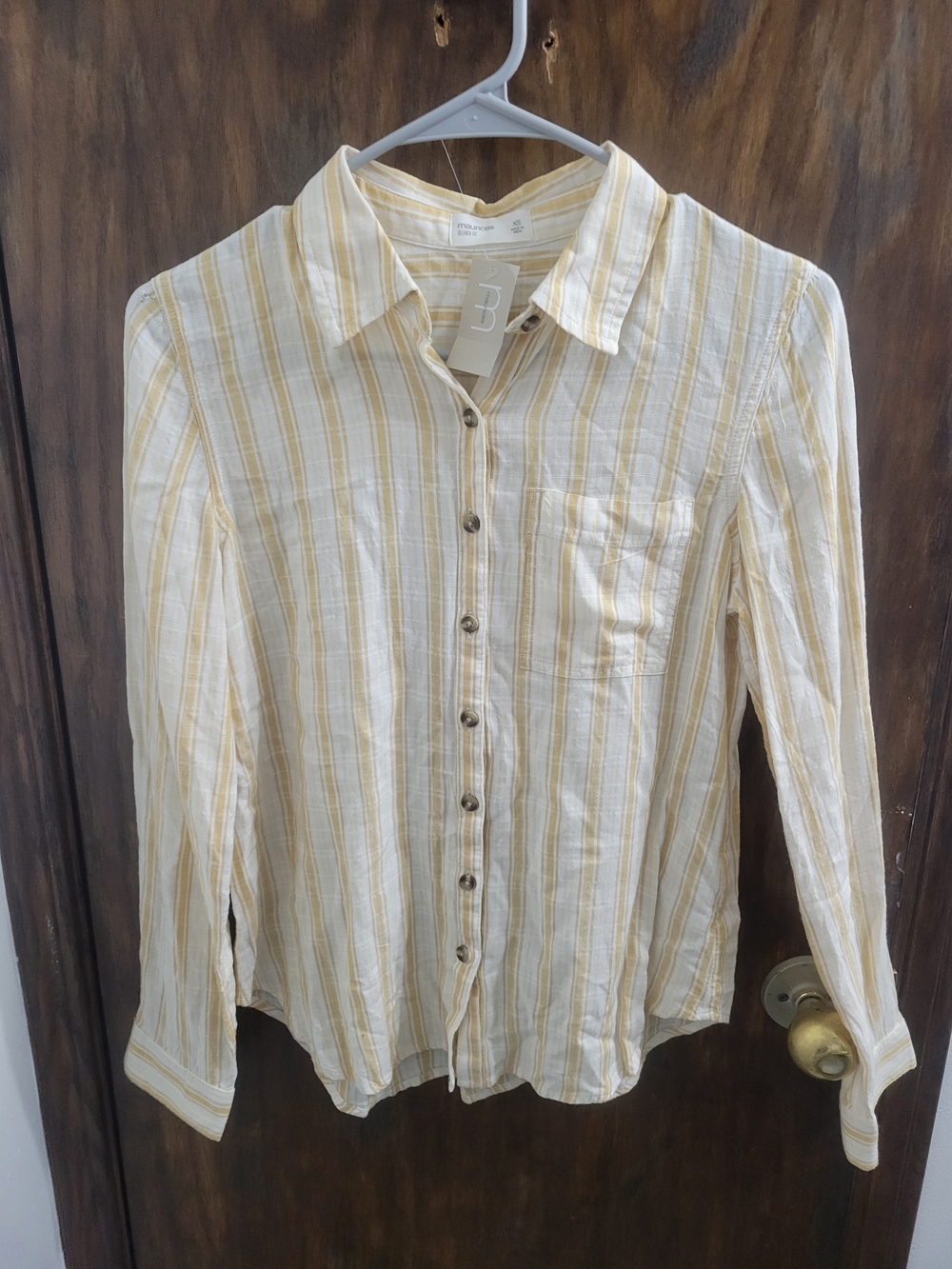 Maurices Yellow and Cream Striped Relaxed-Fit Button Shirt